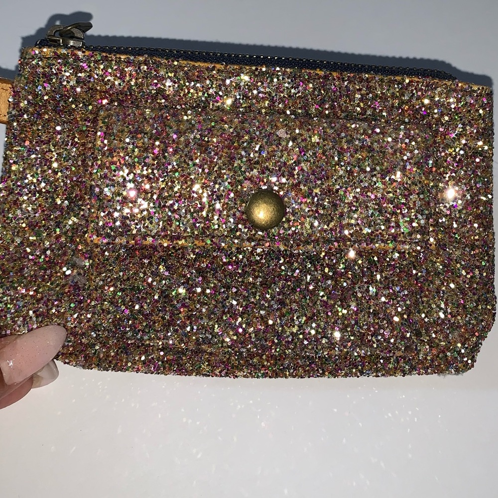 Glitter mini wristlet with side pocket